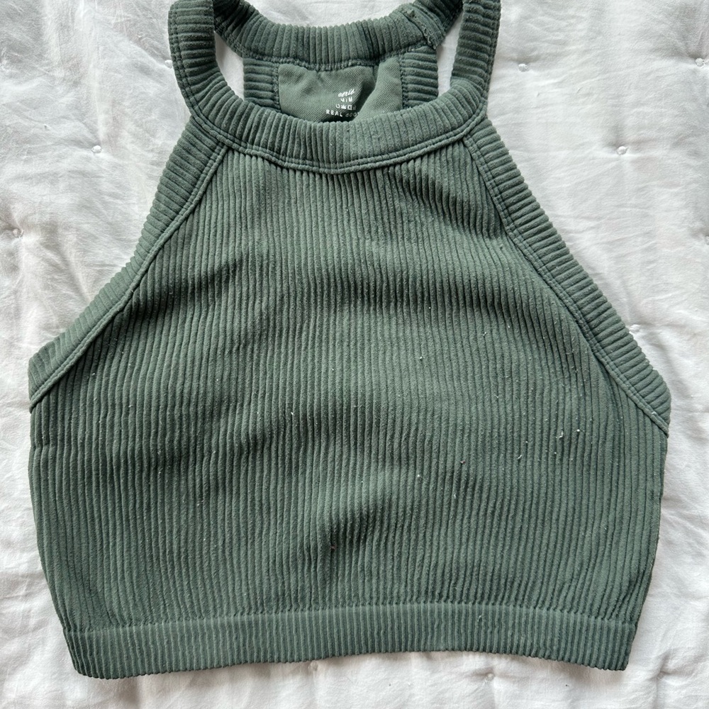 Aerie Green Ribbed Crop Tank Top